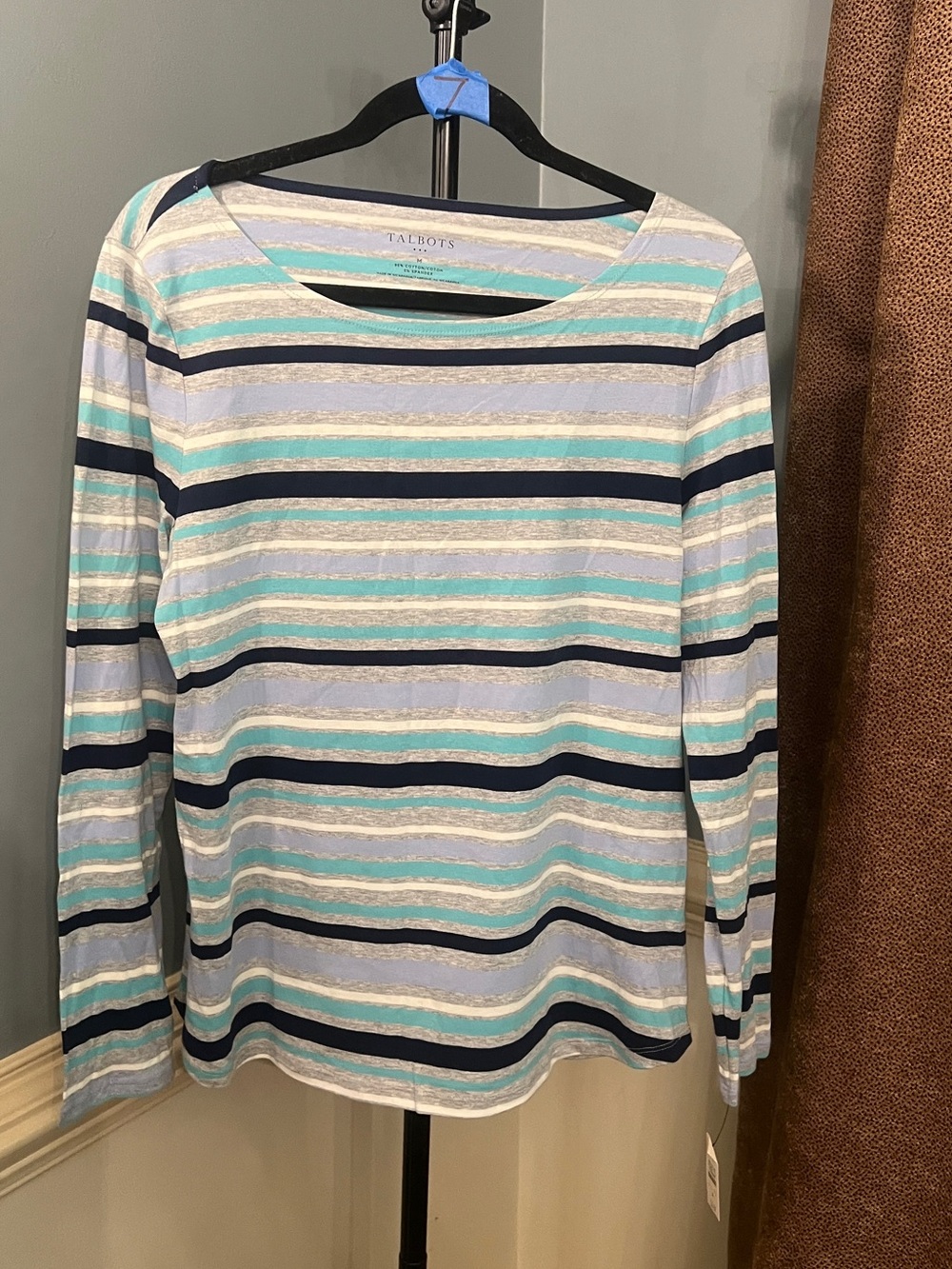 Talbots Striped Long Sleeve Tee in Aqua, Navy & White NWT